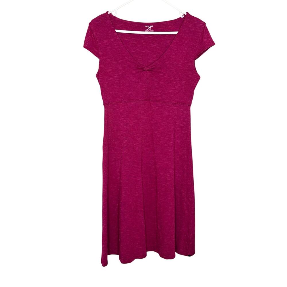 Horny Toad Rosemarie Dress Sz S Magenta Cap Sleeve V Neck Organic Cotton Blend